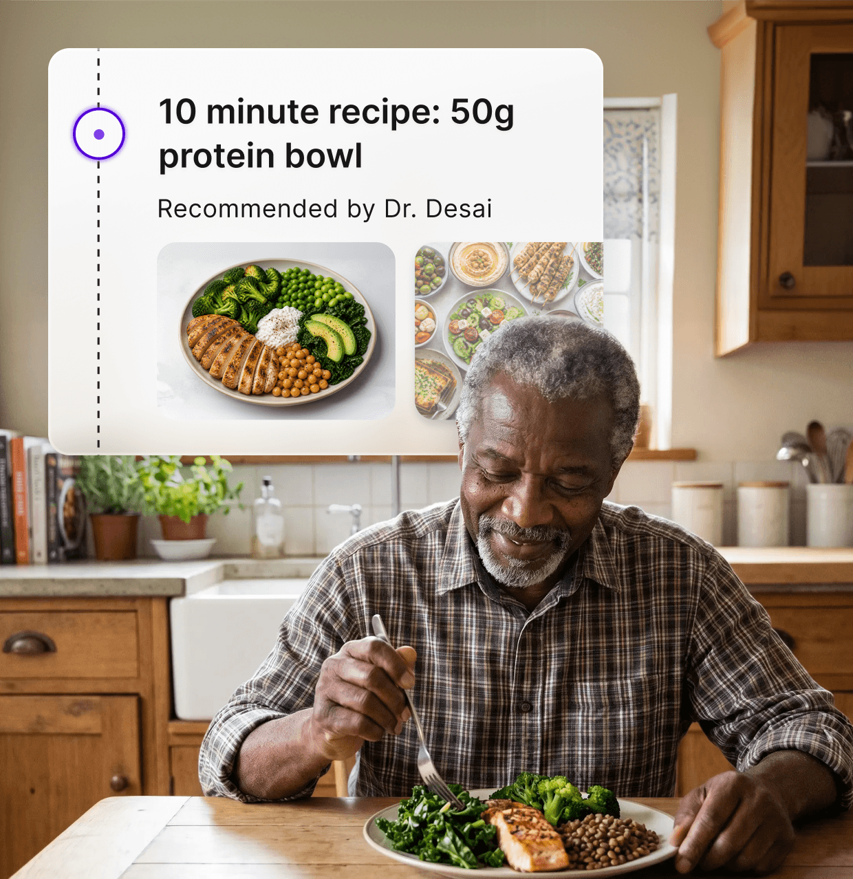 Older adult enjoying a healthy home-cooked meal