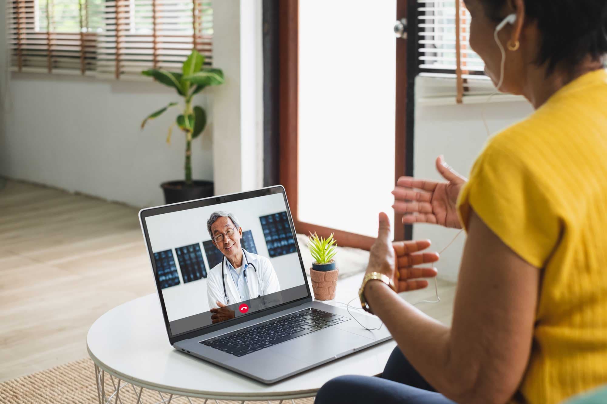 Senior woman with a Bold provider during a virtual telehealth session